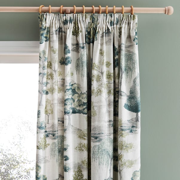 Watercolour Trees Teal Pencil Pleat Curtains  undefined