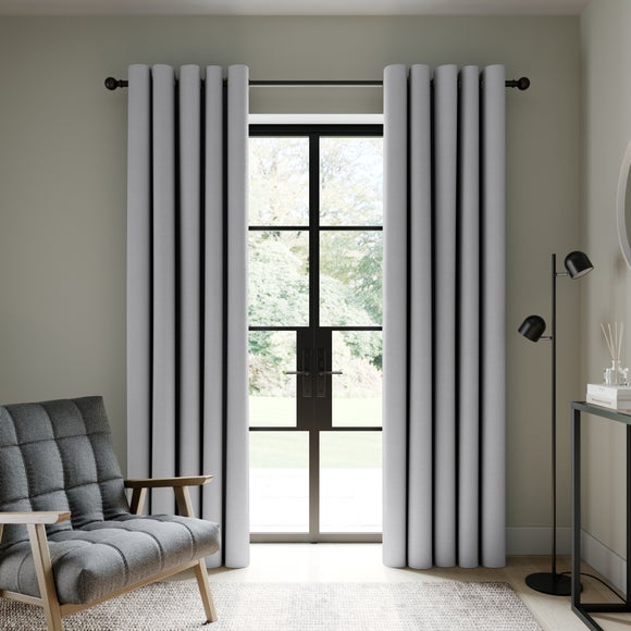 Berlin Soft Grey Blackout Eyelet Curtains | Dunelm