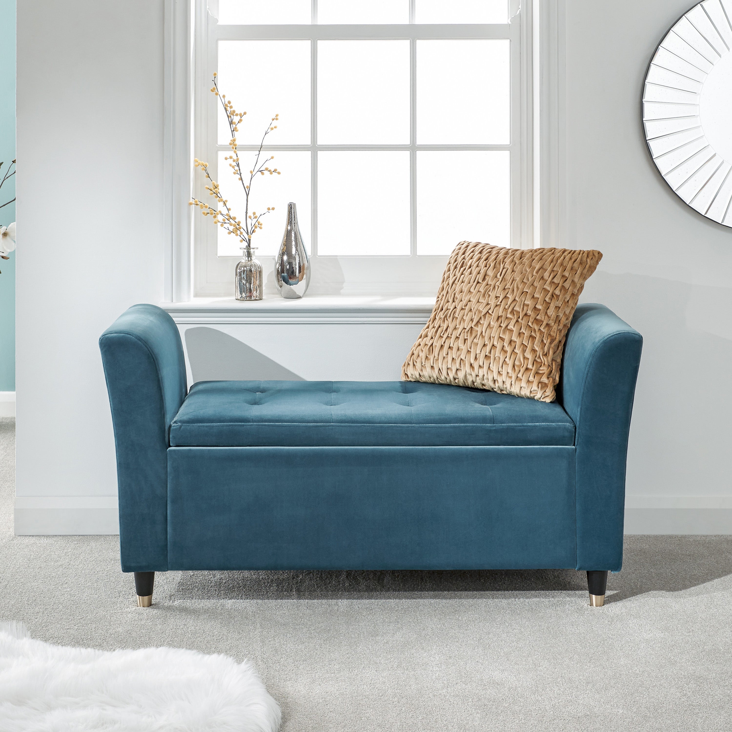 Photos - Dresser / Chests of Drawers Genoa Window Seat, Chenille Teal (Blue)