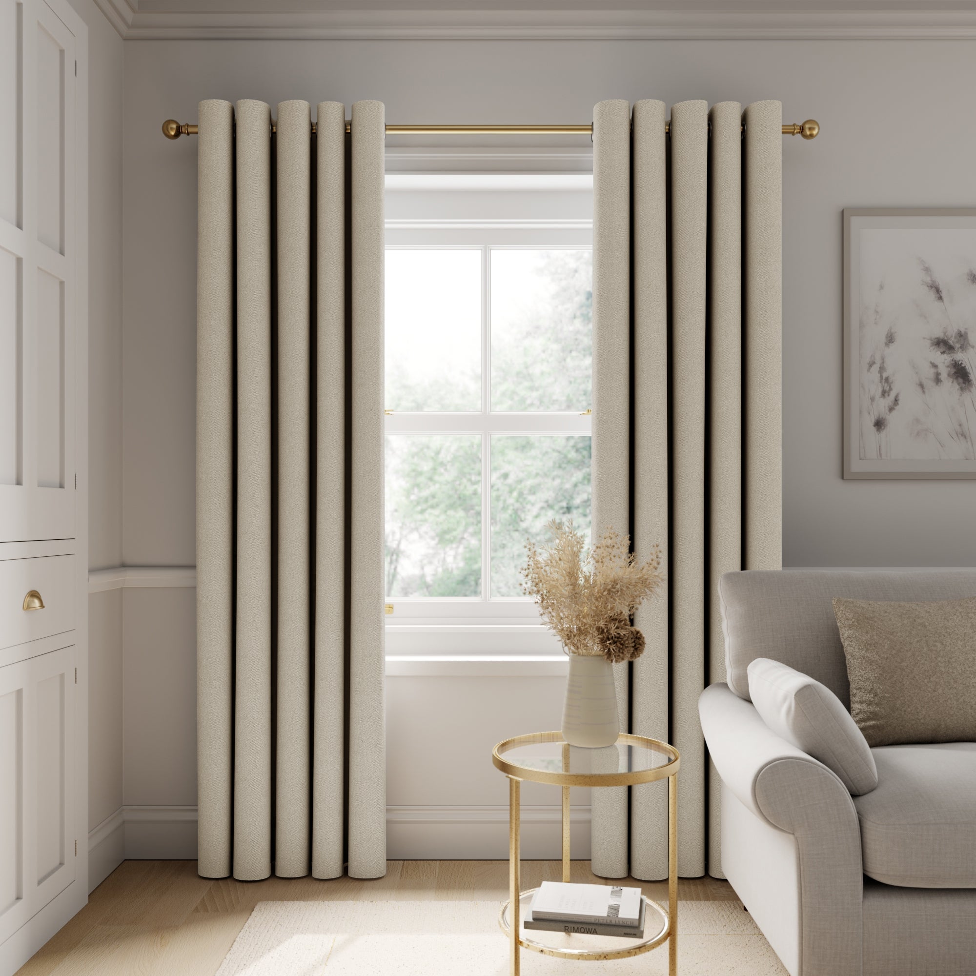 Herringbone Rotterdam Mushroom Blackout Eyelet Curtains | Dunelm