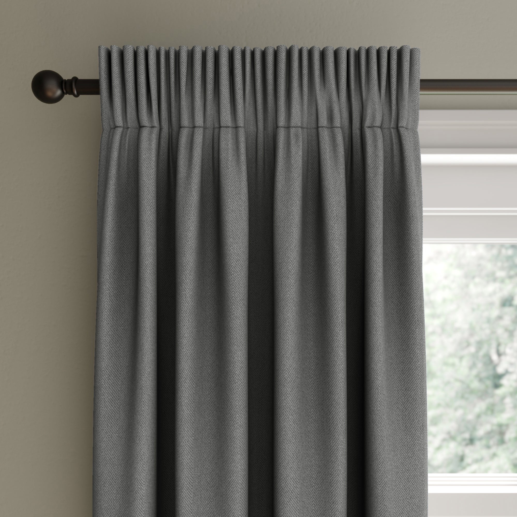 Rotterdam Herringbone Steeple Grey Blackout Pencil Pleat Curtains | Dunelm