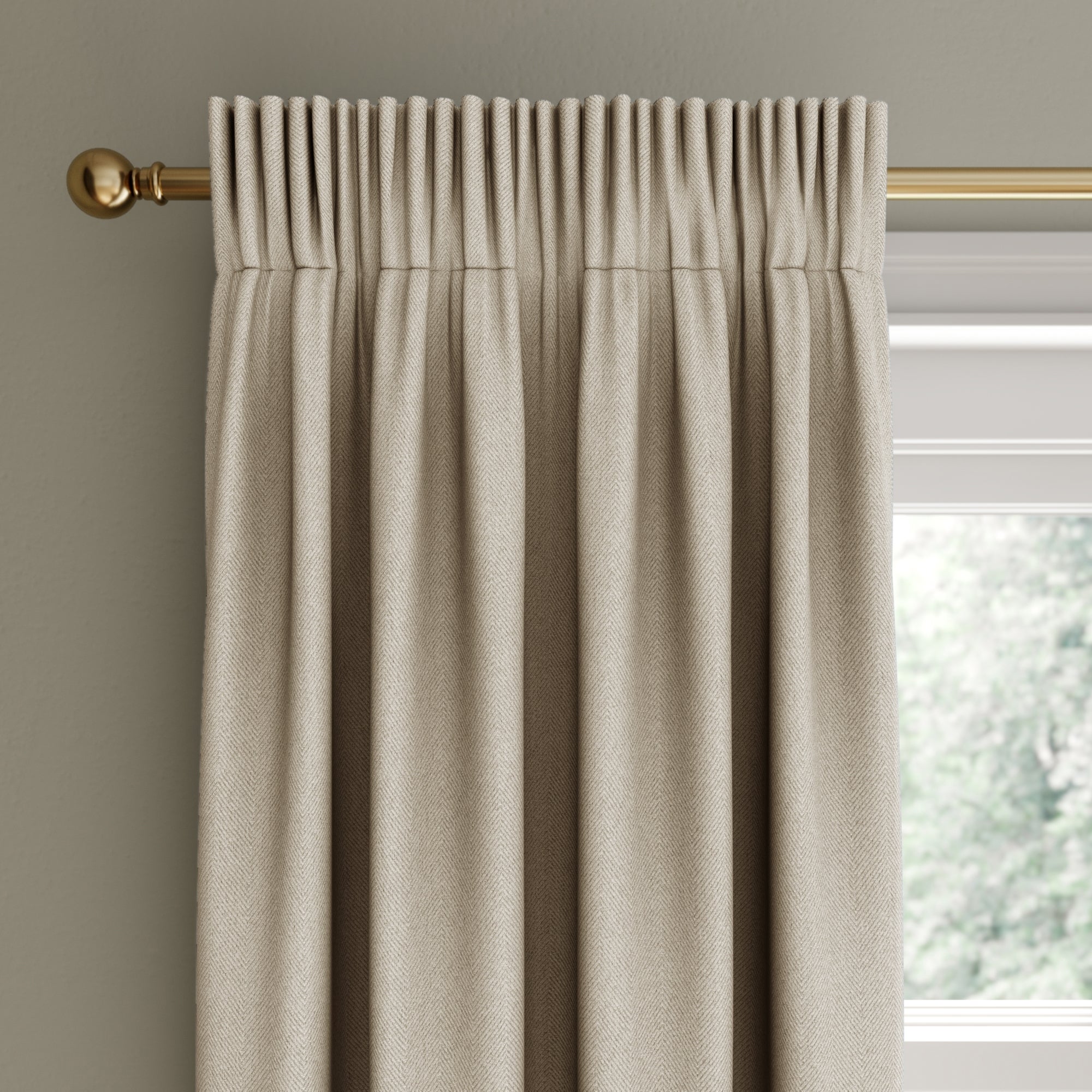 Rotterdam Herringbone Mushroom Blackout Pencil Pleat Curtains 