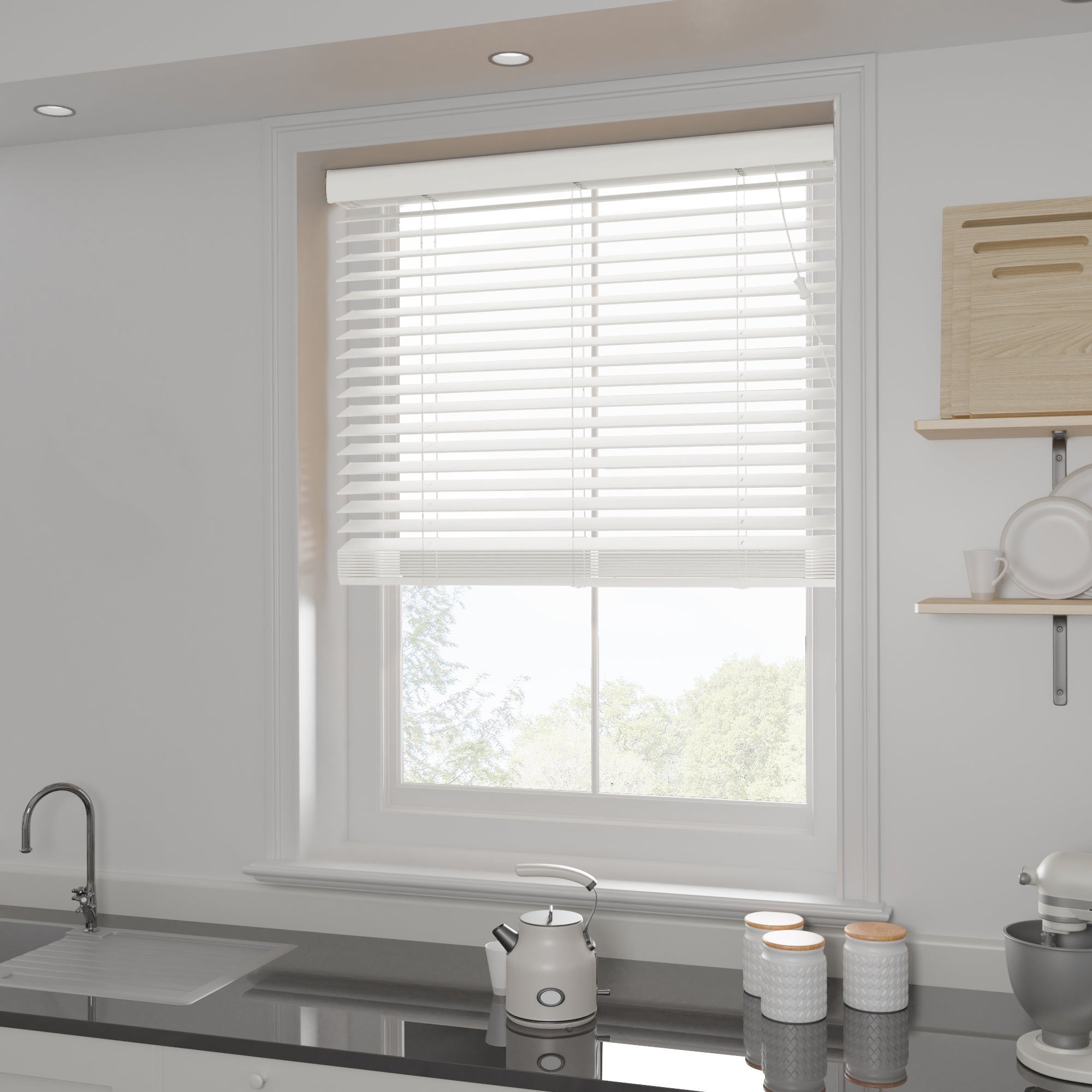 Swish Made To Order 50mm Slats Faux Wood White Venetian Blind