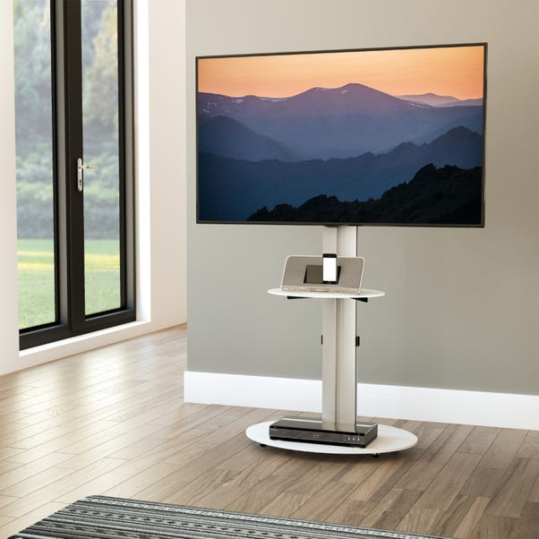 Eno Pedestal TV Stand with Shelf for TVs up to 55" image 1 of 7