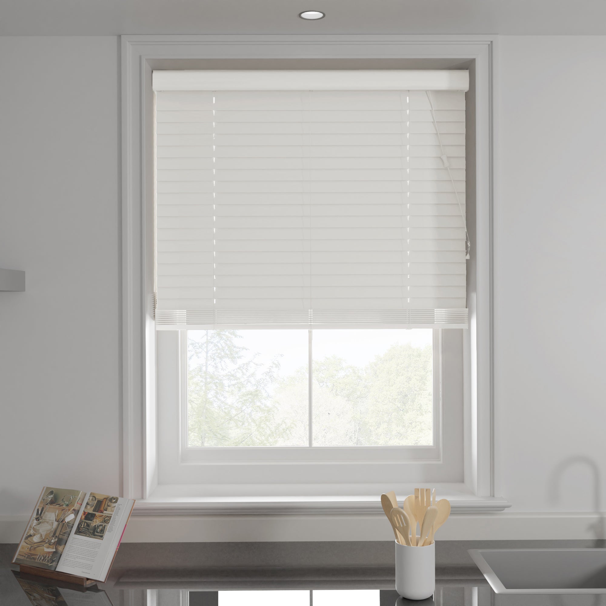 Swish Made To Order 50mm Slats Faux Wood White Venetian Blind White