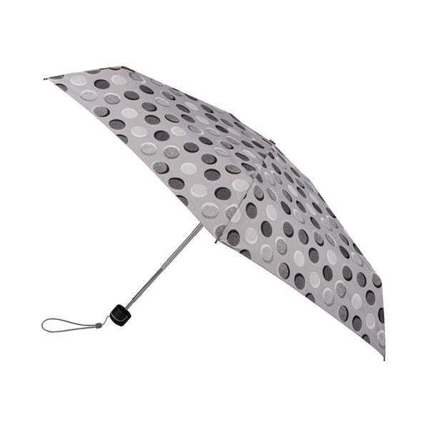 totes Xtra Strong Grey Spots Mini Umbrella Black and white