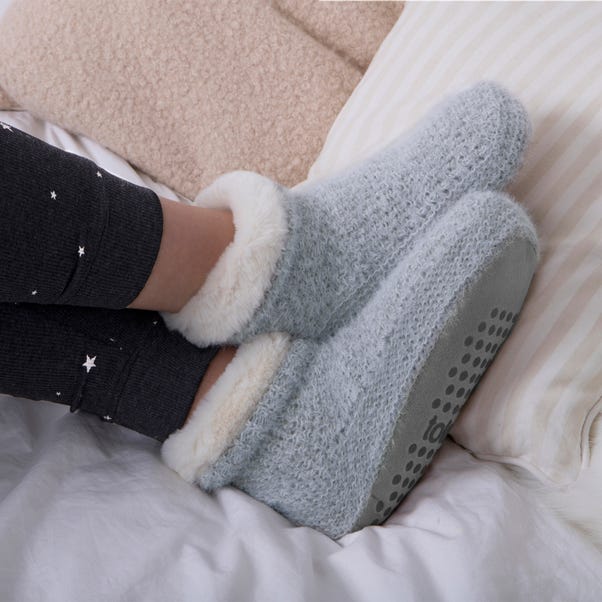 totes Grey Knitted Texture Ladies Slipper Boots Grey