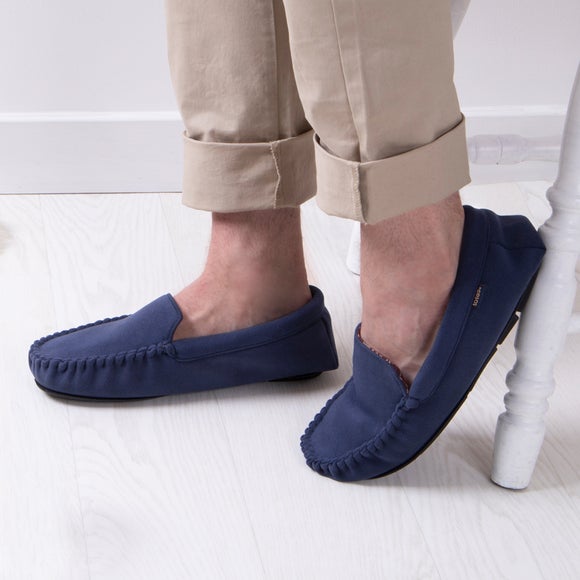 totes Navy Soft Felt Mens Moccasin 