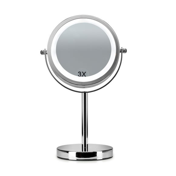 Magnifying mirror with light shop on stand