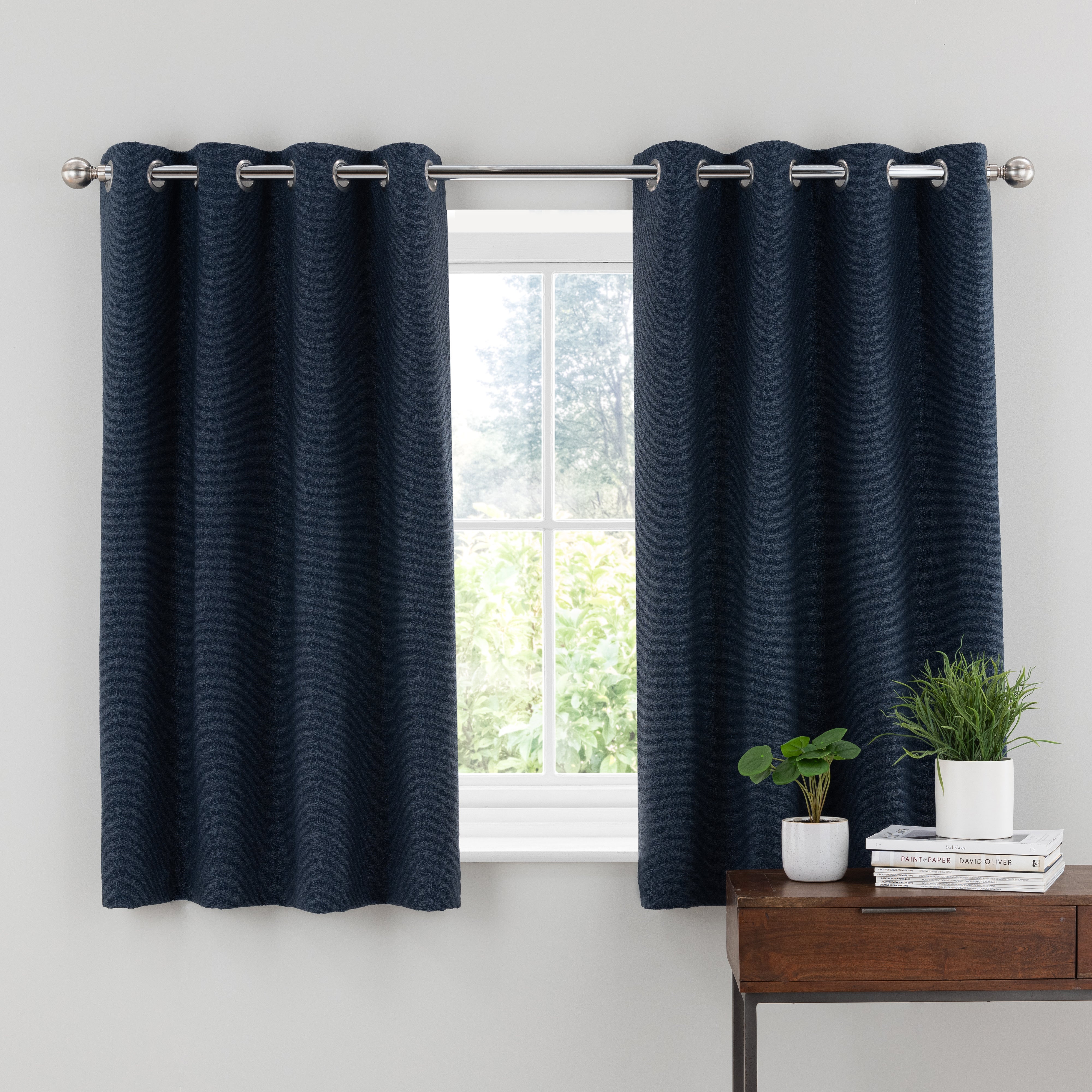 Boucle Navy Eyelet Curtains | Dunelm