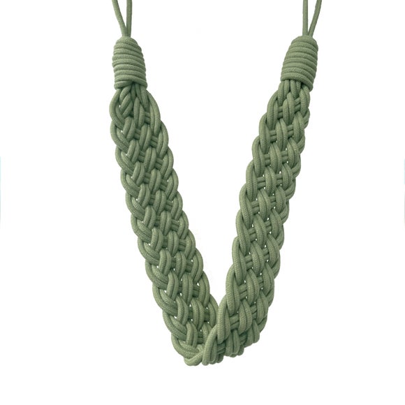 Cotton Plaited Sage Curtain Tieback