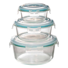 Set of 3 Clip Top Round Glass Boxes