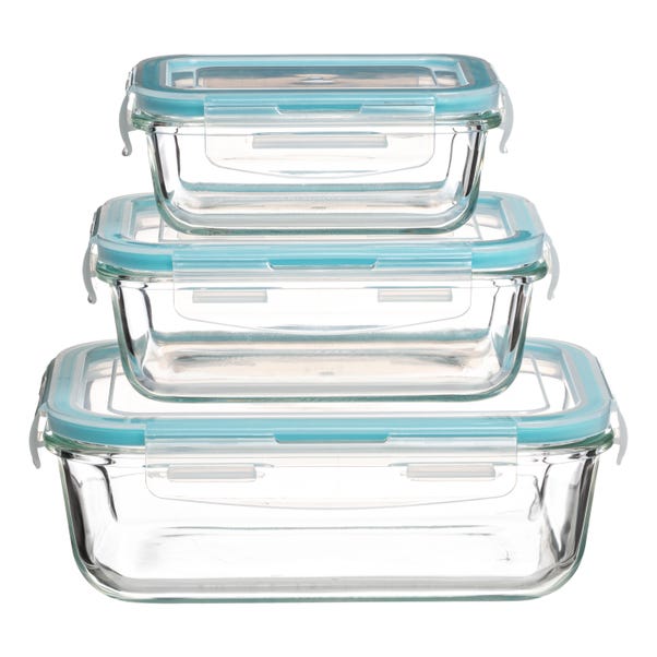 Set of 3 Clip Top Rectangular Glass Boxes image 1 of 1