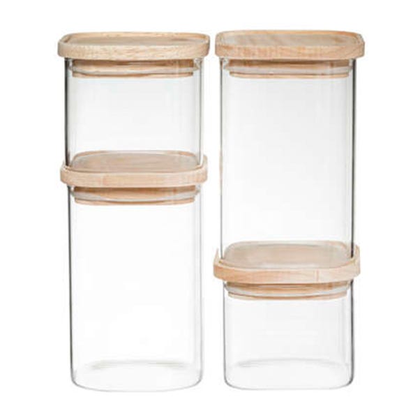 Set of 4 Stacking Glass Storage Jars image 1 of 6