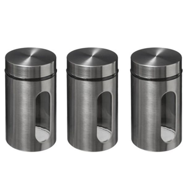 Set of 3 Stainless Steel Window Storage Jars image 1 of 3