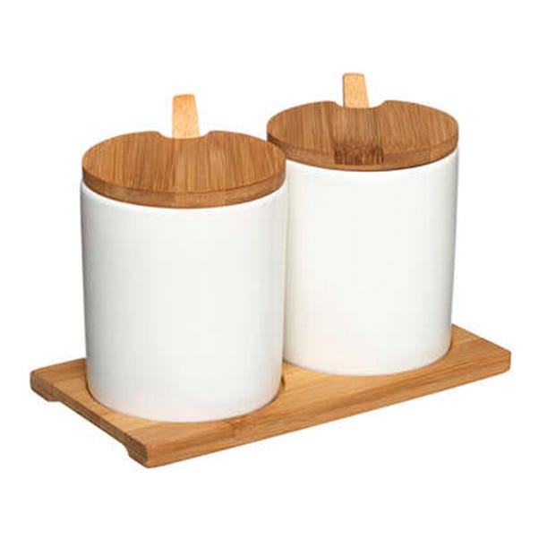 Set of 2 Bamboo & Ceramic Spice Jars Natural