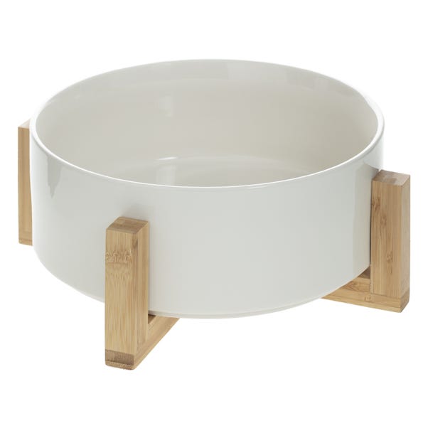 Ceramic Salad Bowl with Bamboo Stand image 1 of 3