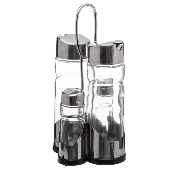 Glass Condiment Set with Stand Clear