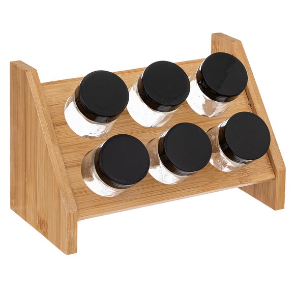 Bamboo 6 Jar Spice Rack Set Dunelm