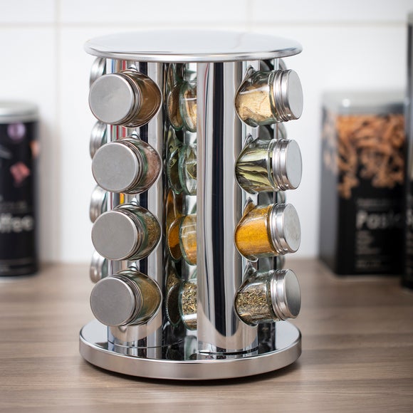 Stainless Steel 16 Jar Rotating Spice Rack Set