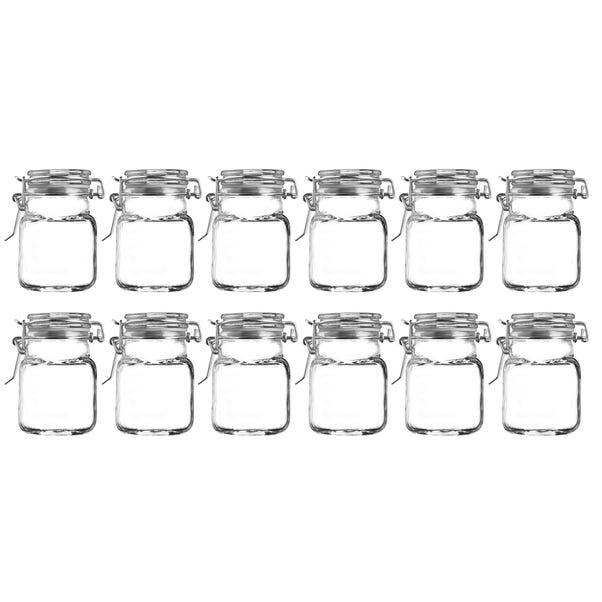 Set of 12 Glass Clip Top Lid Spice Jars Clear