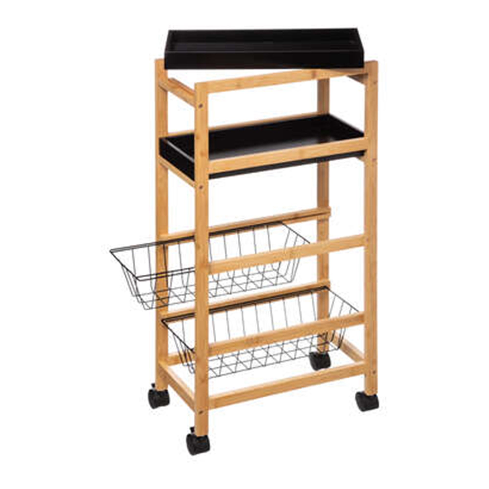 Bamboo Black Wire Kitchen Trolley Brownblack
