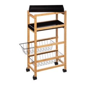 Bamboo Black Wire Kitchen Trolley