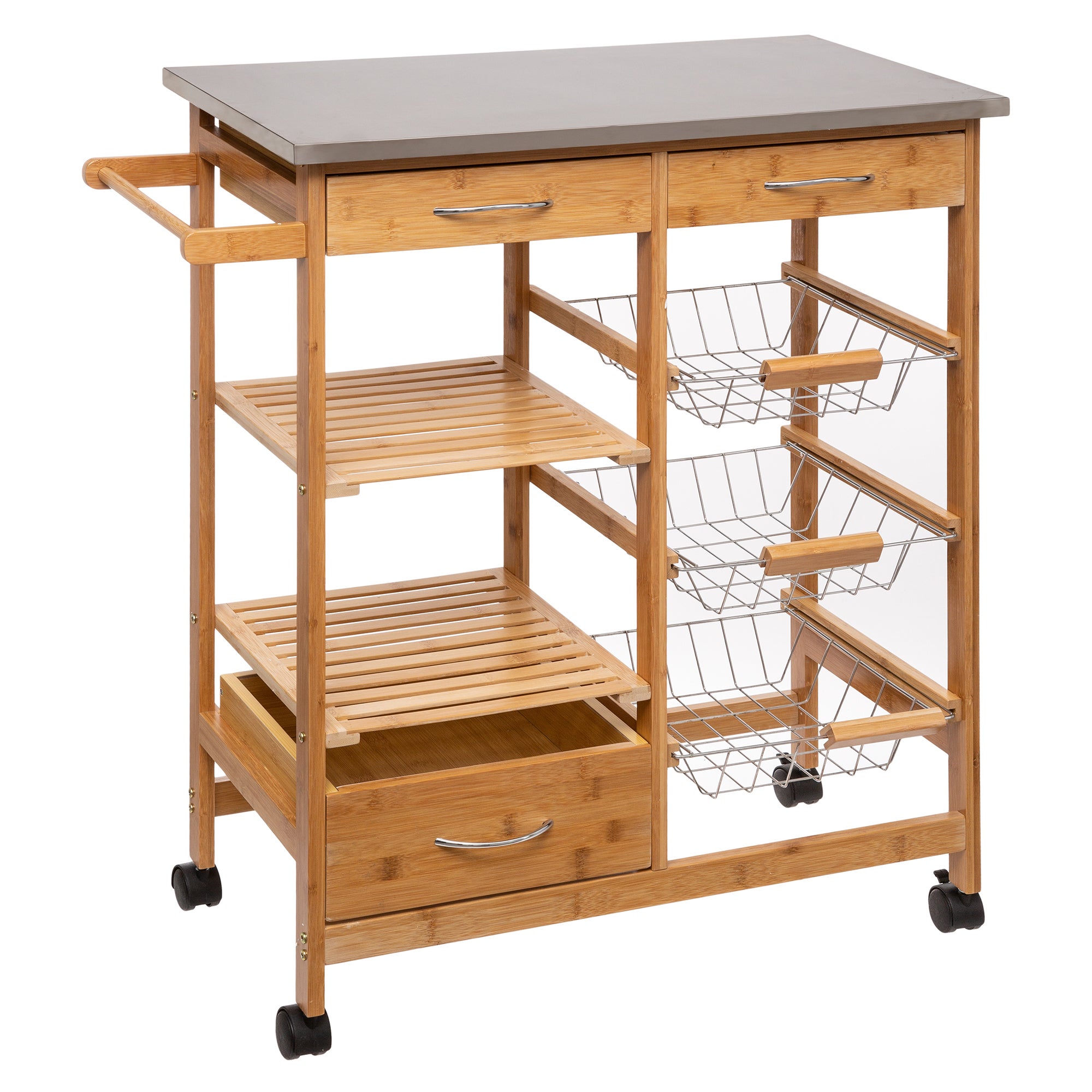 Bamboo Iron Kitchen Trolley Brown