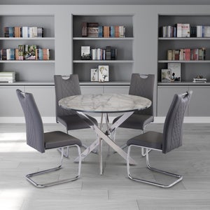Alden 4 Seater Round Glass Top Dining Table- Marble Effect