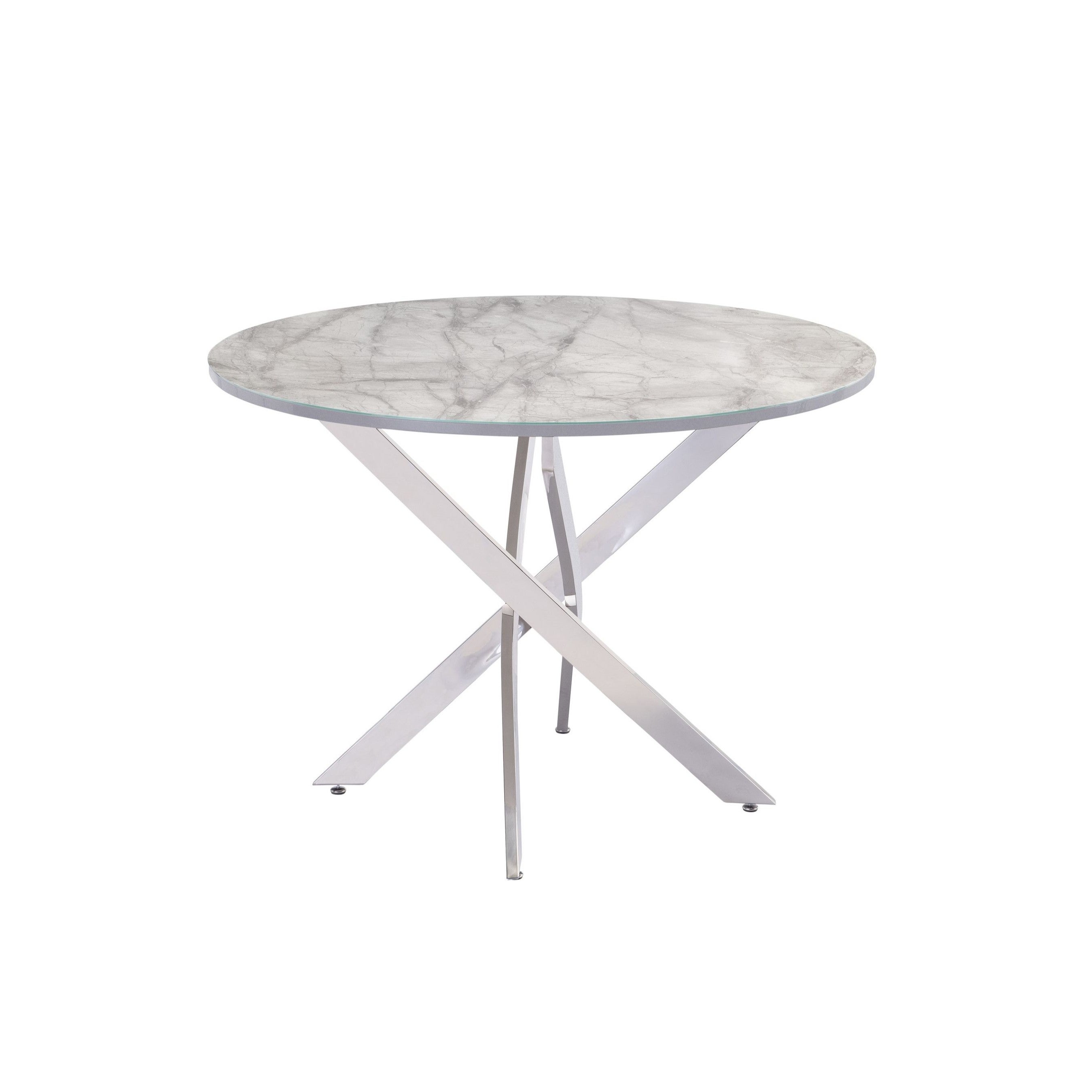 Alden 4 Seater Round Glass Top Dining Table Marble Effect Grey