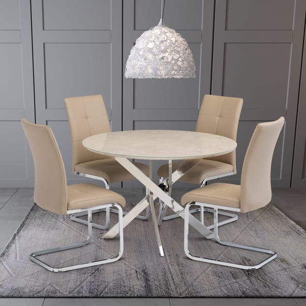 Capri 4 Seater Round Glass Top Dining Table, Marble Effect image 1 of 5