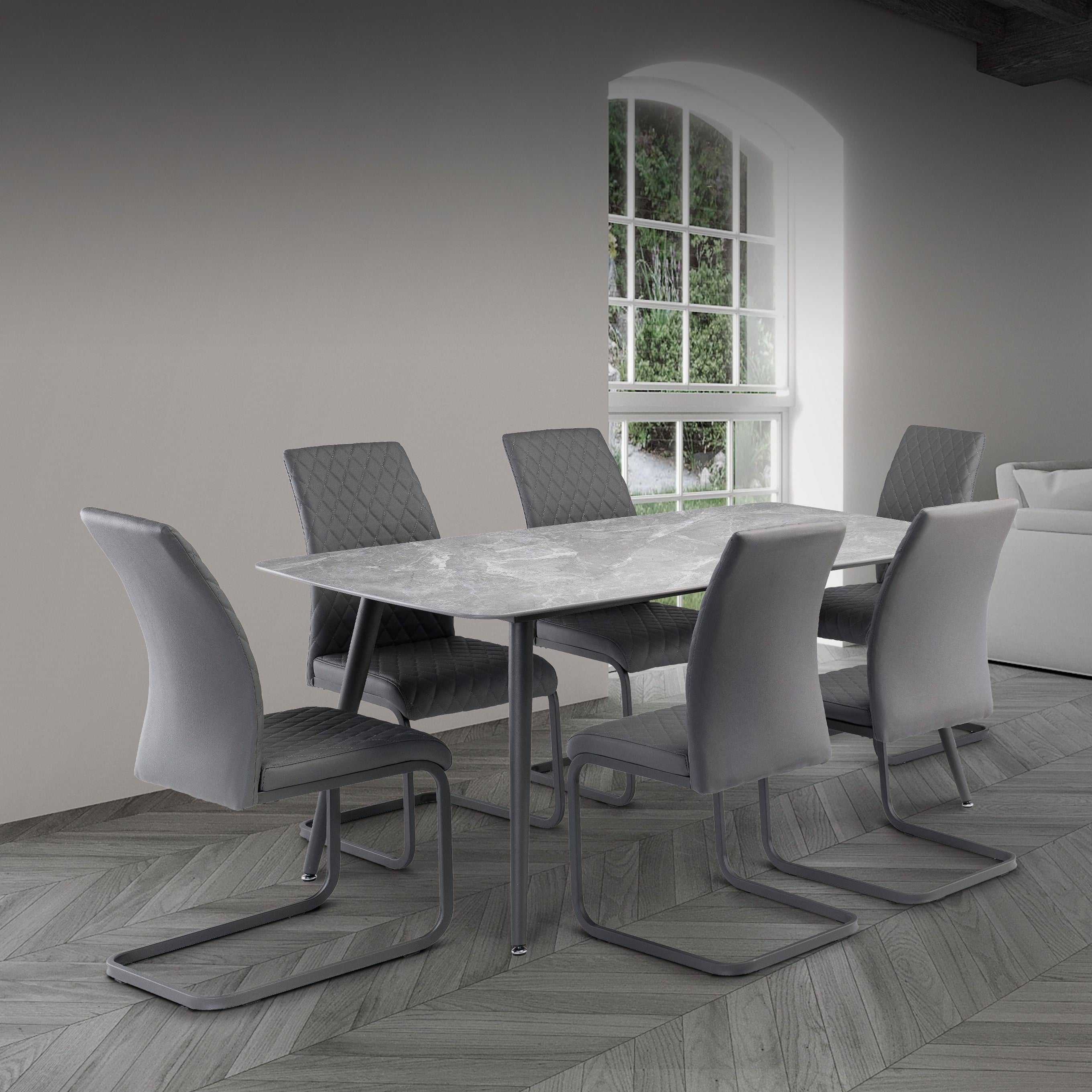 Covelo 6 Seater Rectangular Dining Table, Grey Sintered Stone Grey