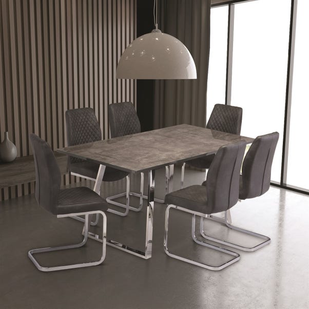 Paris Rectangular 6 Seater Dining Table, Concrete Effect Glass image 1 of 3