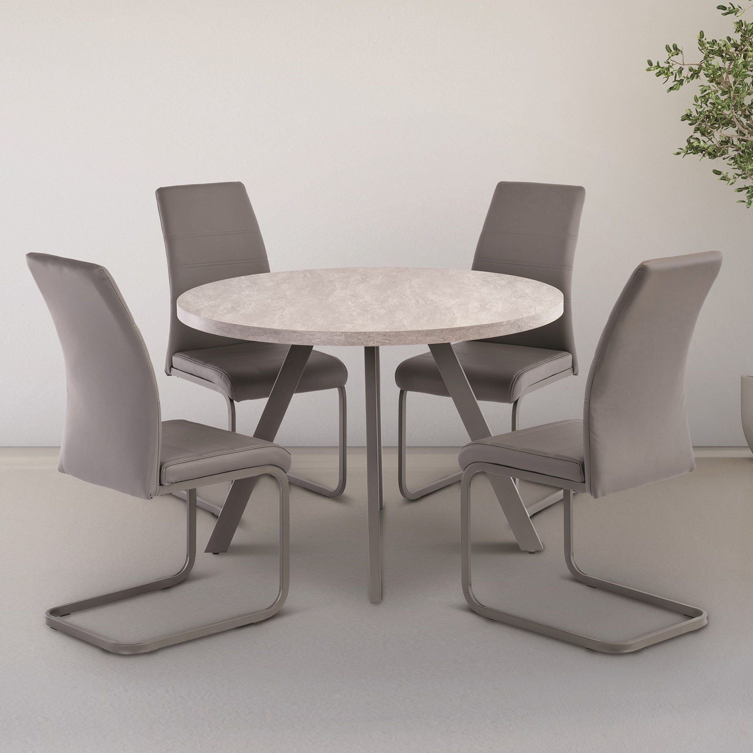 Rimini 4 Seater Round Dining Table, Light Grey Light Grey
