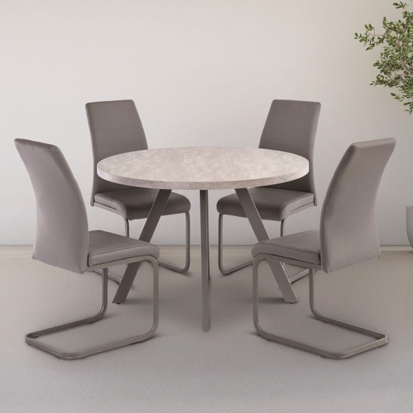Rimini 4 Seater Round Dining Table, Light Grey image 1 of 4