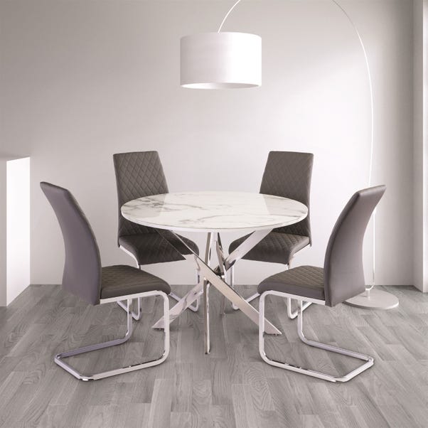 Waverley 4 Seater Round Dining Table, White Marble Effect image 1 of 3