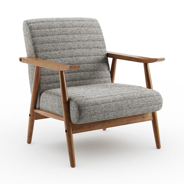 Quinn Grey Textured Weave Wooden Arm Accent Chair Dunelm
