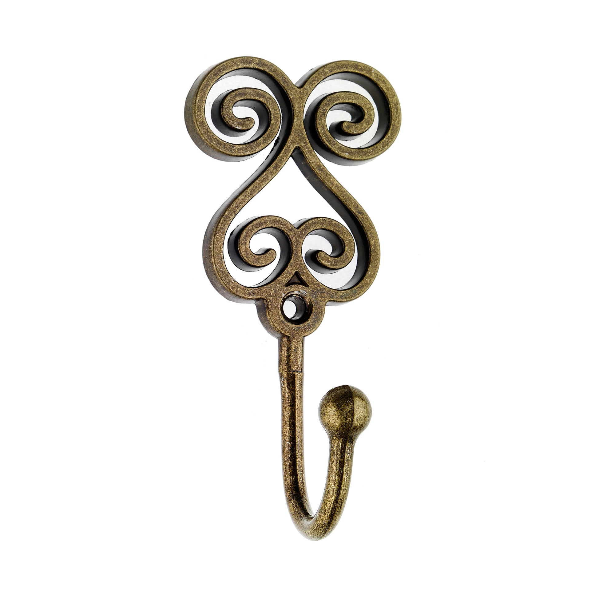 Image of Swirl Curtain Tieback Hooks Antique Brass
