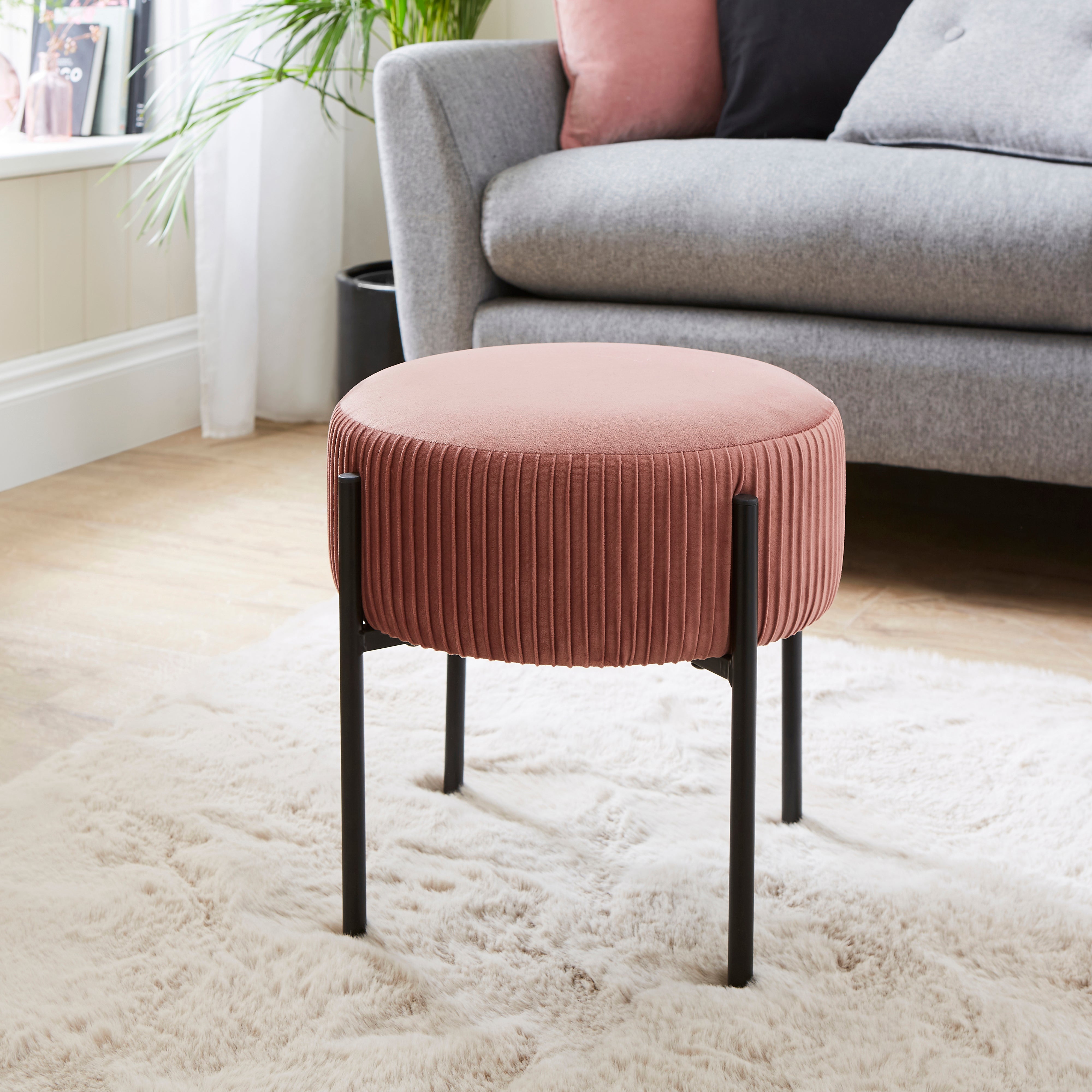 Luna Velvet Pleated Footstool