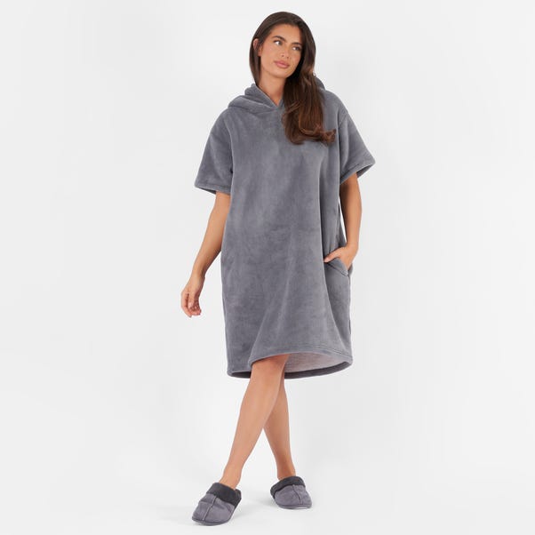 Sienna Short Sleeve Fleece Blanket Hoodie Dress Charcoal undefined