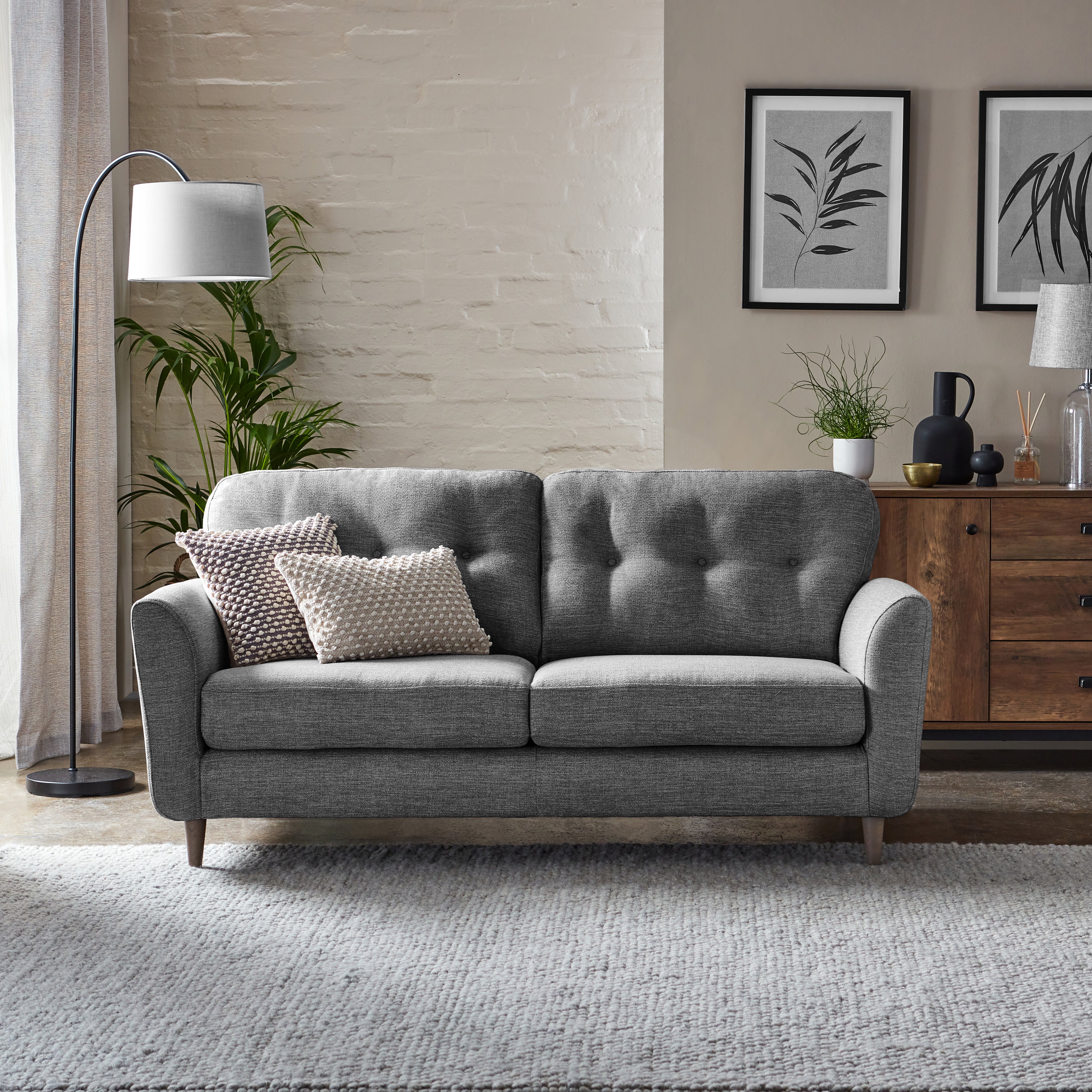 Sven Tonal Weave 3 Seater Sofa Grey