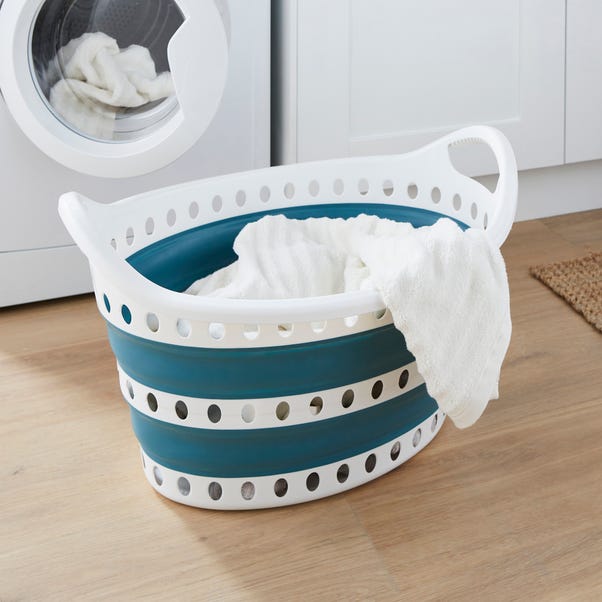 Collapsible Blue Oval Laundry Basket image 1 of 3