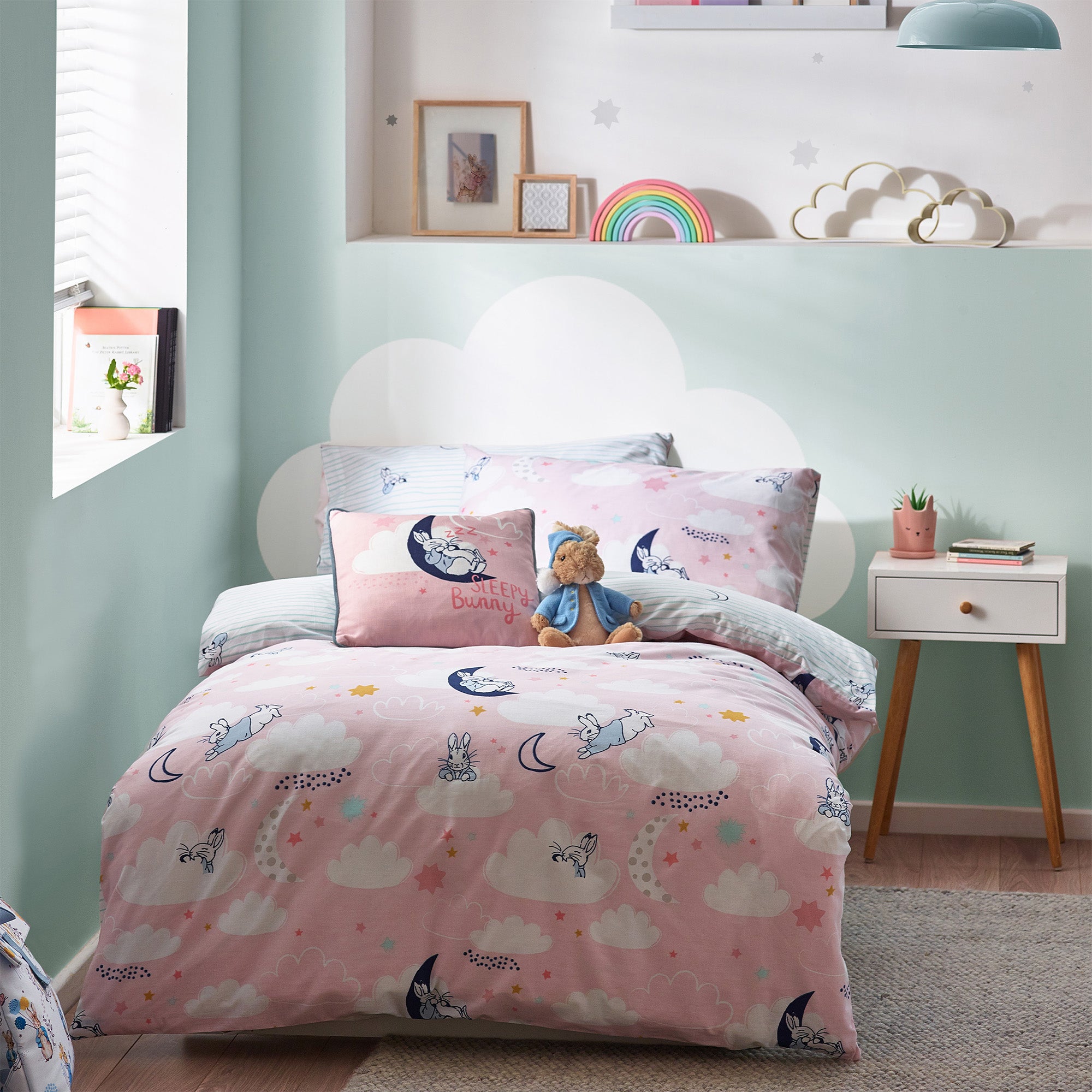 Peter Rabbit Sleepy Head Pink Duvet Cover And Pillowcase Set Pinkwhite