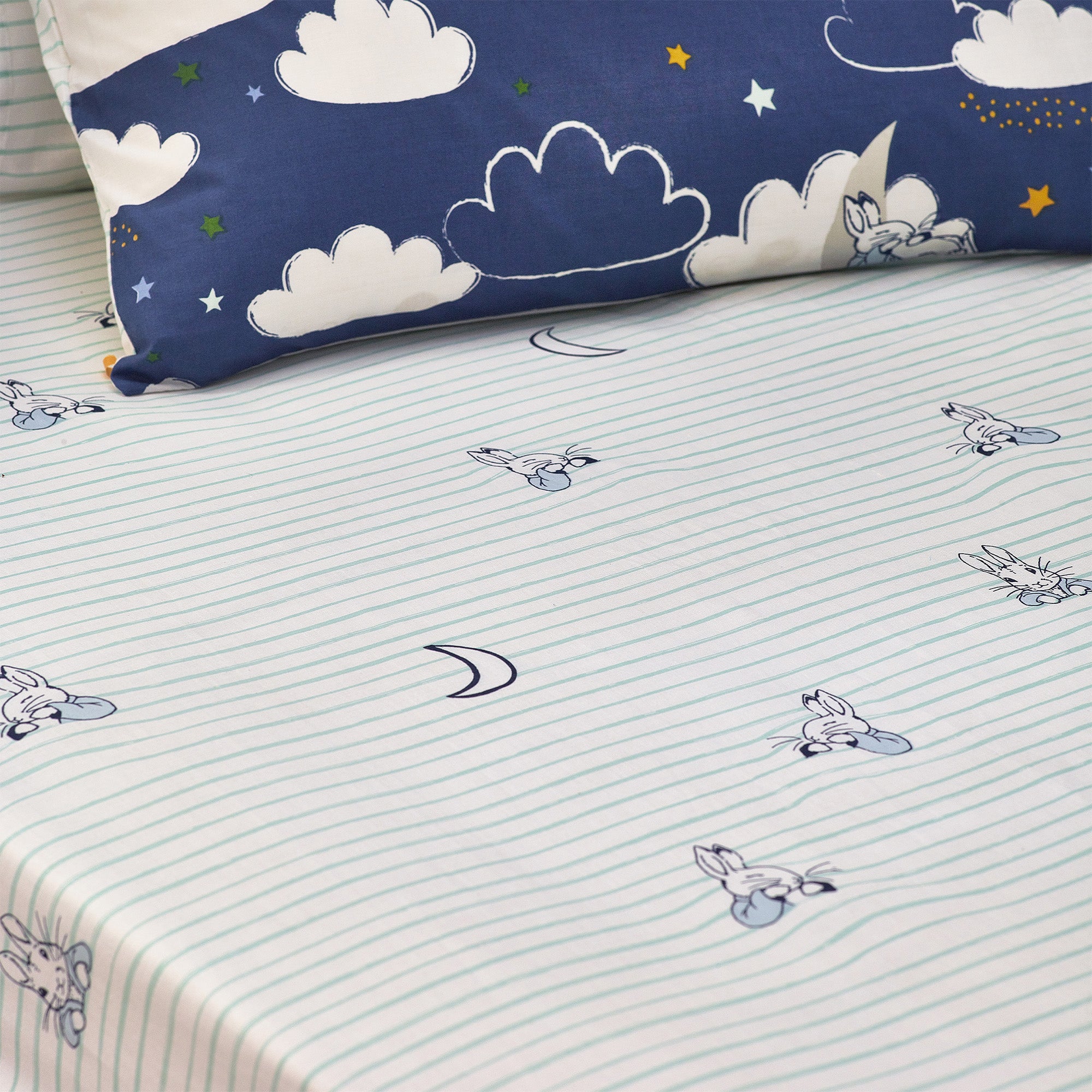 Photos - Bed Linen Sleepy ™  Head Mint Stripe Fitted Sheet White/Blue 