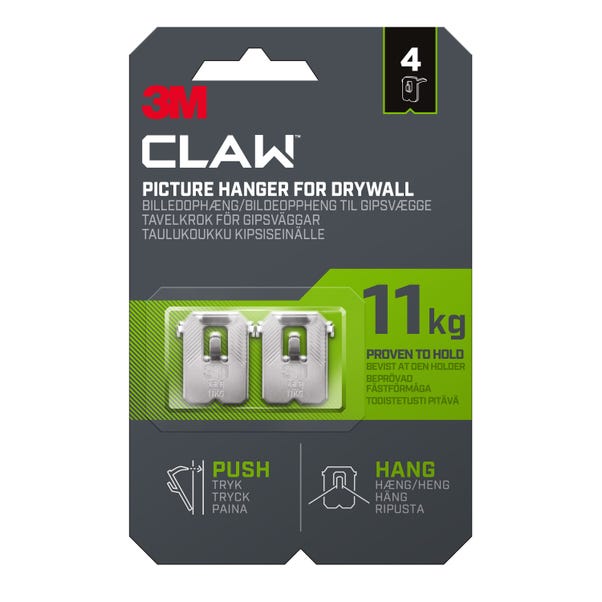3M CLAW™ Plasterboard Picture and Mirror Hooks, 11 kg image 1 of 5
