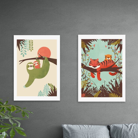 Set of 2 East End Prints Sloth & Tiger Prints