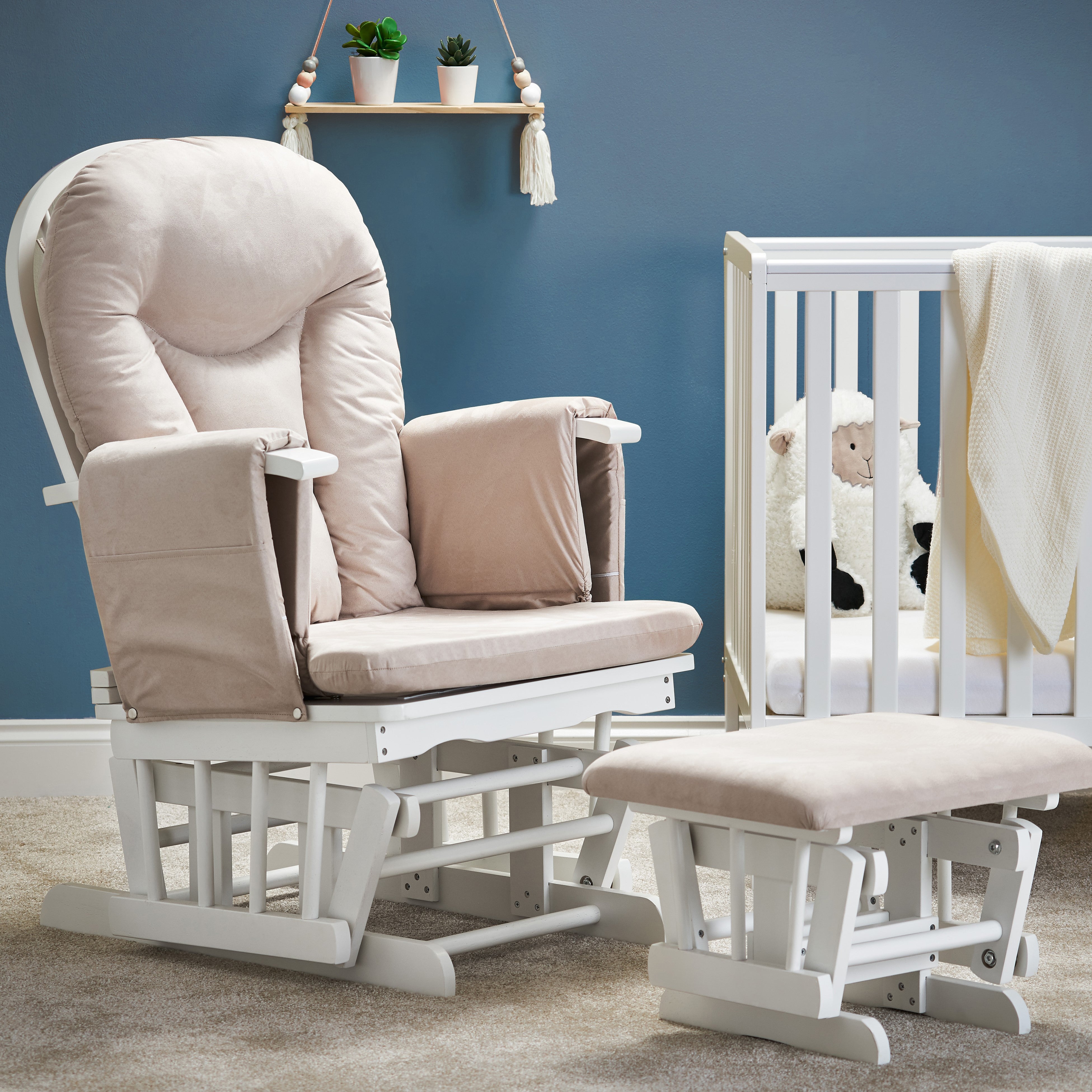 Obaby Reclining Glider Chair and Stool Beige
