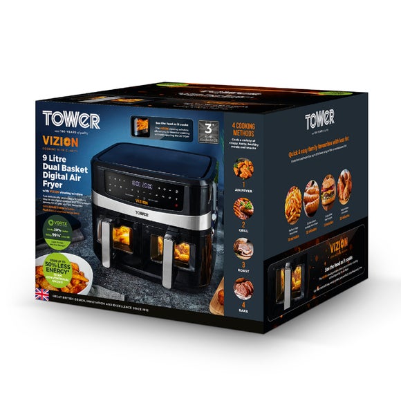 Tower 9L Vizion Dual Basket Air Fryer | Dunelm