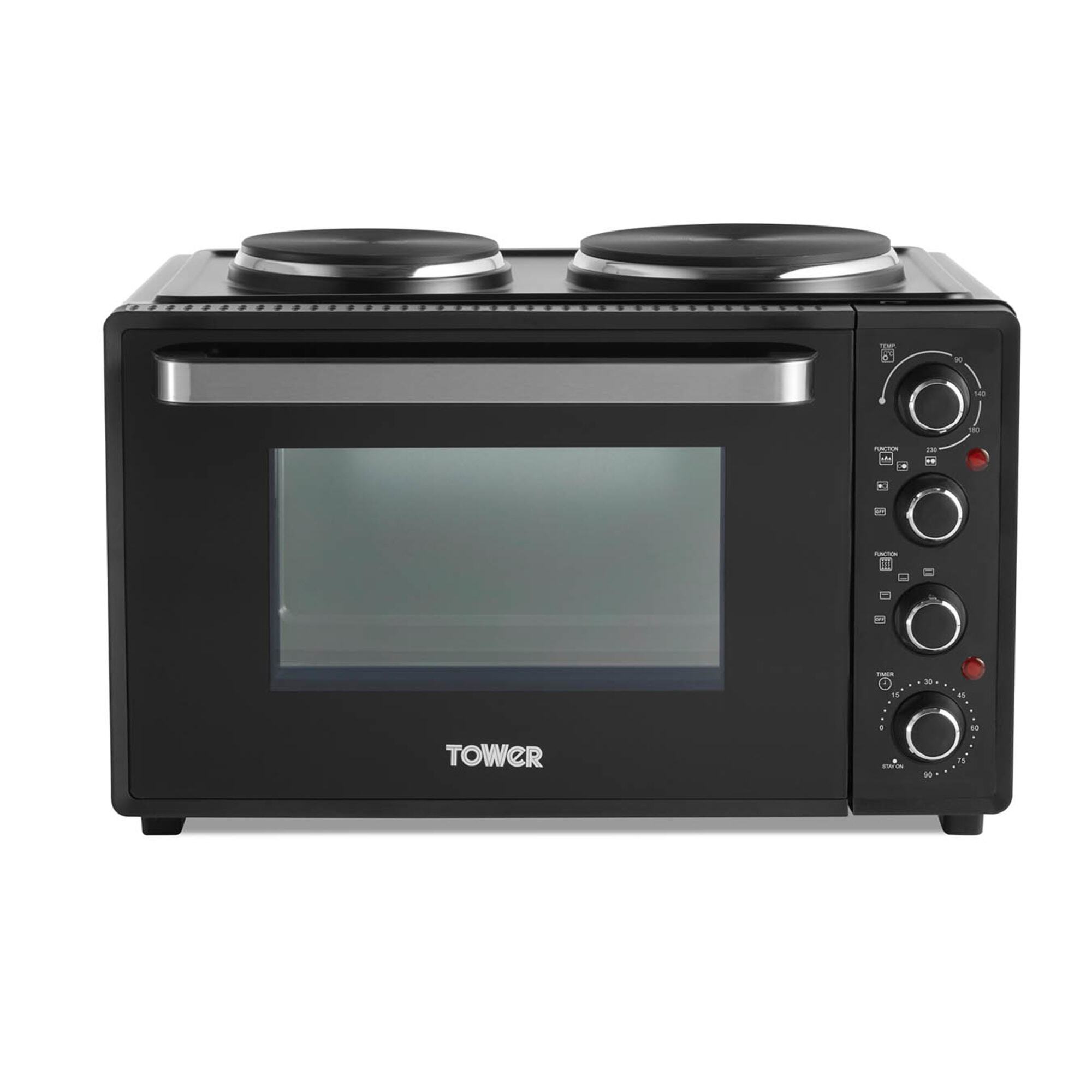 Tower 32L Black Mini Oven with Hot Plates Black