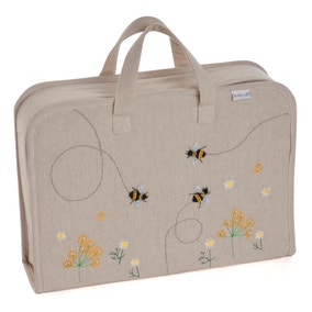 Hobby Gift Linen Bee Applique Project Case Natural